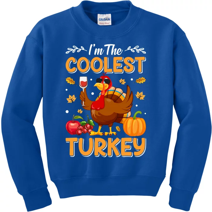 Im The Coolest Turkey In Town Illustration Graphic Designs Gift Kids Sweatshirt