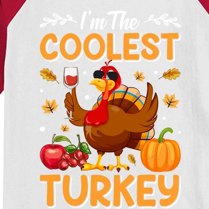 Im The Coolest Turkey In Town Illustration Graphic Designs Gift Kids Colorblock Raglan Jersey