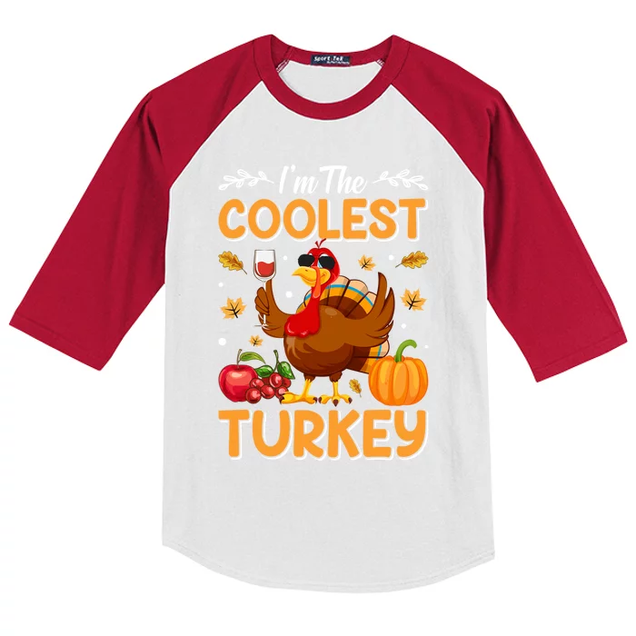 Im The Coolest Turkey In Town Illustration Graphic Designs Gift Kids Colorblock Raglan Jersey