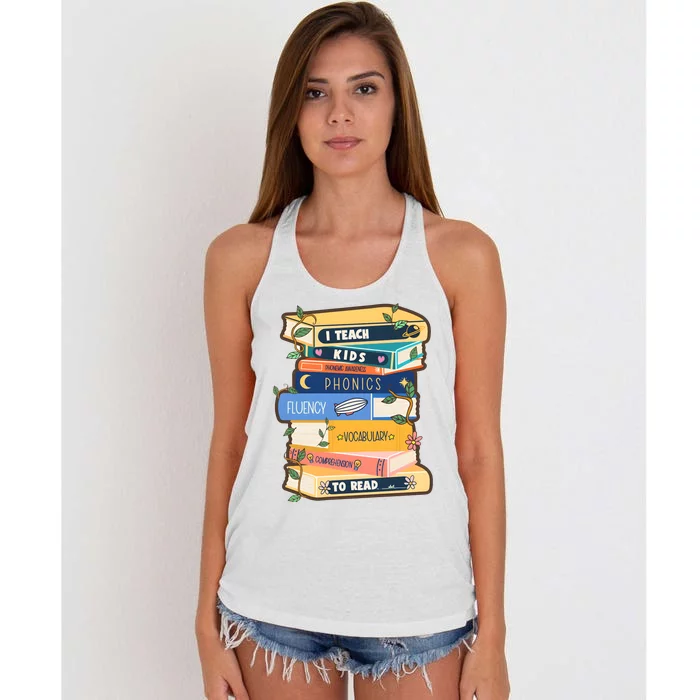 I Teach Child To Read Bookworm Women's Knotted Racerback Tank