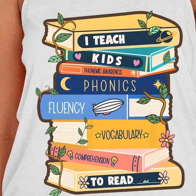 I Teach Child To Read Bookworm Women's Knotted Racerback Tank