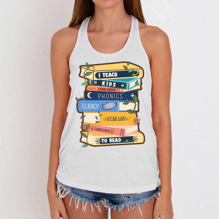 I Teach Child To Read Bookworm Women's Knotted Racerback Tank