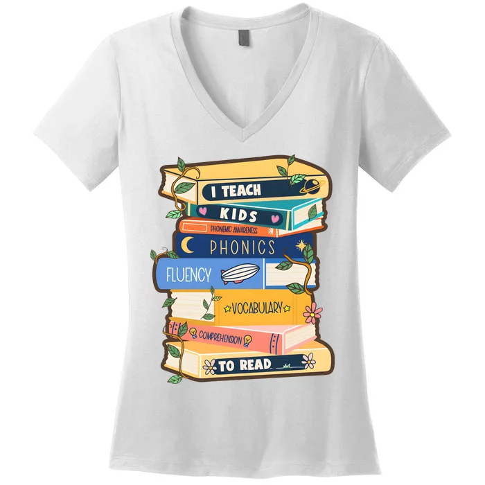 I Teach Child To Read Bookworm Women's V-Neck T-Shirt