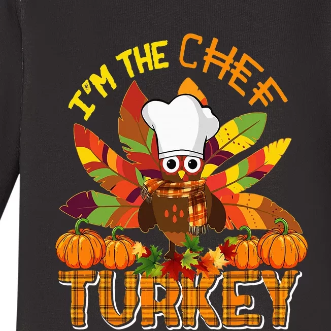 IM The Chef Turkey Thanksgiving Turkey Plaid Fall Pumpkins Baby Long Sleeve Bodysuit