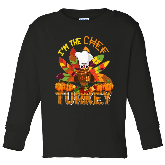 IM The Chef Turkey Thanksgiving Turkey Plaid Fall Pumpkins Toddler Long Sleeve Shirt