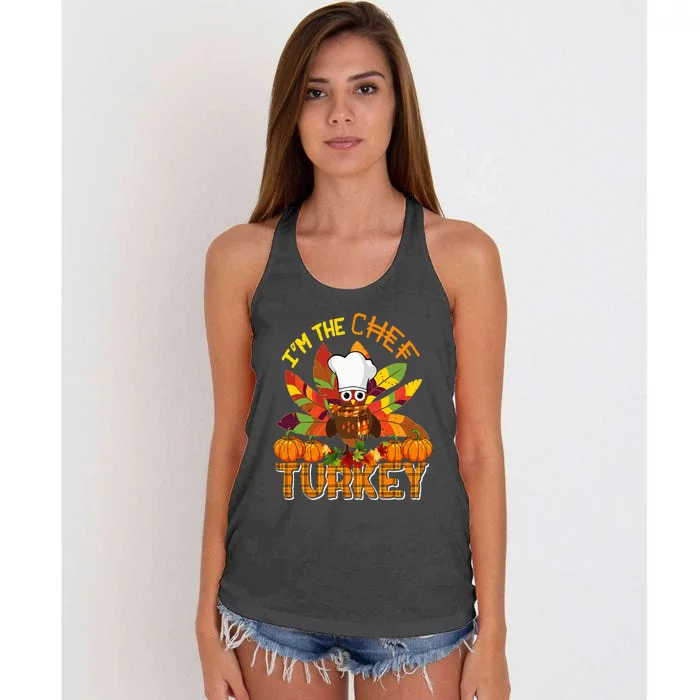 IM The Chef Turkey Thanksgiving Turkey Plaid Fall Pumpkins Women's Knotted Racerback Tank