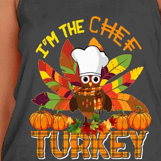 IM The Chef Turkey Thanksgiving Turkey Plaid Fall Pumpkins Women's Knotted Racerback Tank