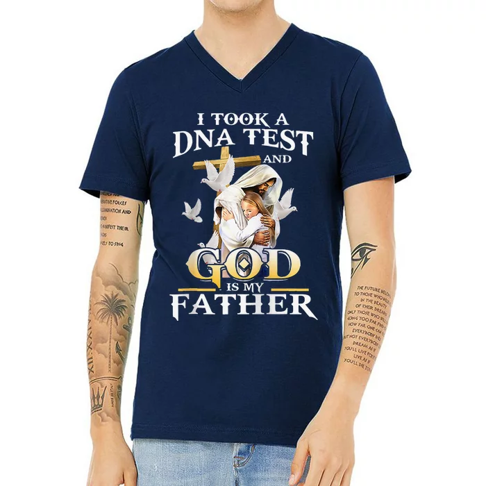 I Took Dna Test And God Is My Far Christian Fars Day V-Neck T-Shirt