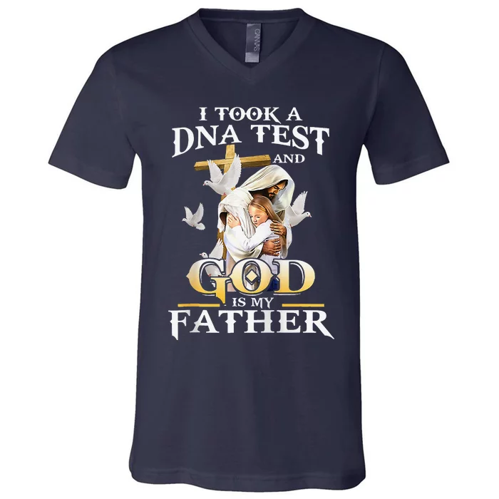 I Took Dna Test And God Is My Far Christian Fars Day V-Neck T-Shirt