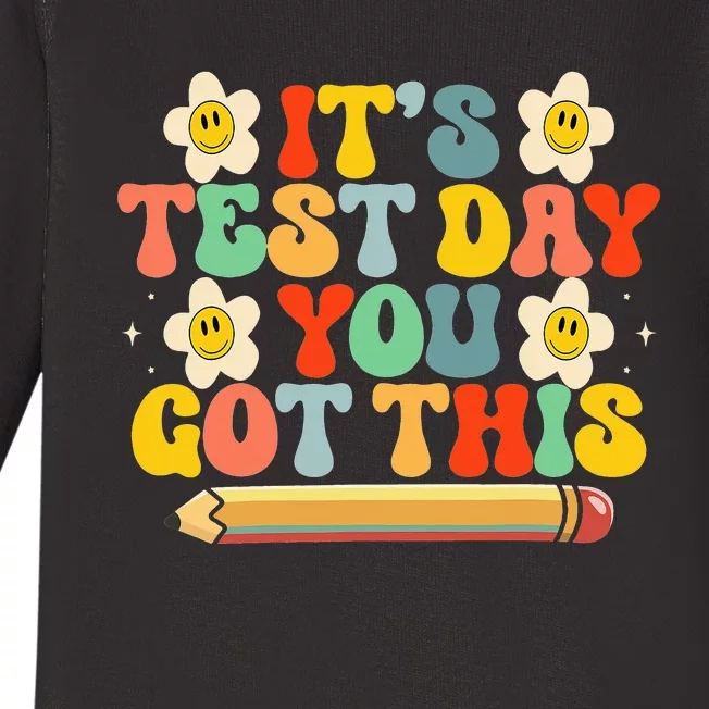 It's Test Day You Got This Teacher Retro Groovy Testing Day Baby Long Sleeve Bodysuit