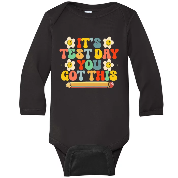 It's Test Day You Got This Teacher Retro Groovy Testing Day Baby Long Sleeve Bodysuit