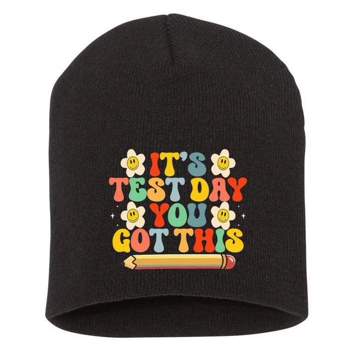 It's Test Day You Got This Teacher Retro Groovy Testing Day Short Acrylic Beanie