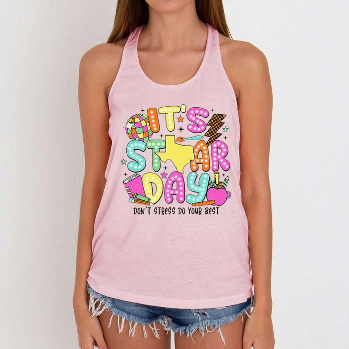 ItS Test Day Yall DonT Stress Just Do Your Best Teacher Women's Knotted Racerback Tank