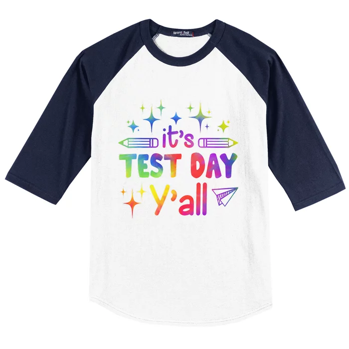 ItS Test Day Yall Tie Dye Test Day Teacher School Baseball Sleeve Shirt