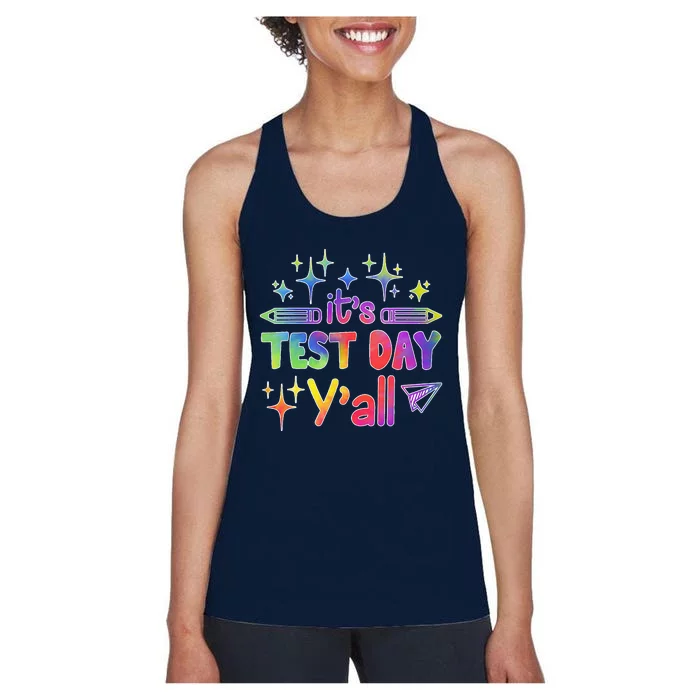 ItS Test Day Yall Tie Dye Test Day Teacher School Women's Racerback Tank