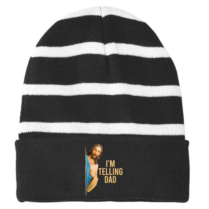 IM Telling Dad Jesus Meme Striped Beanie with Solid Band