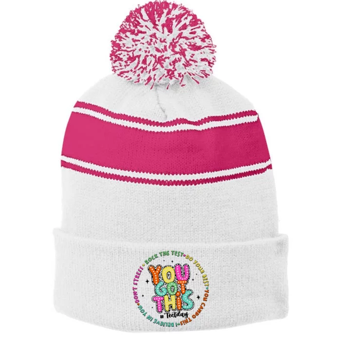 It’S Test Day You Got This Stripe Pom Pom Beanie