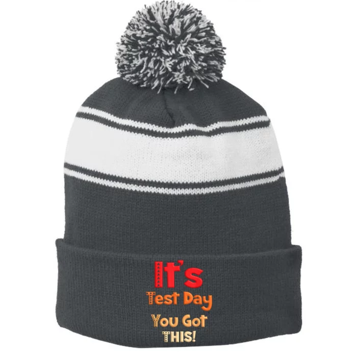 It's Test Day You Got This Retro Funny Testing Day Teacher Stripe Pom Pom Beanie