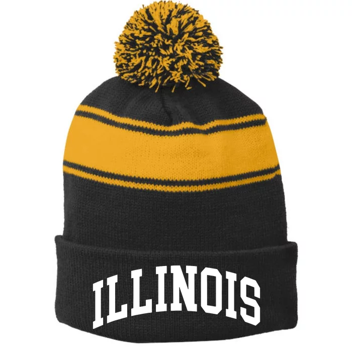 Illinois Throwback Design Classic Stripe Pom Pom Beanie