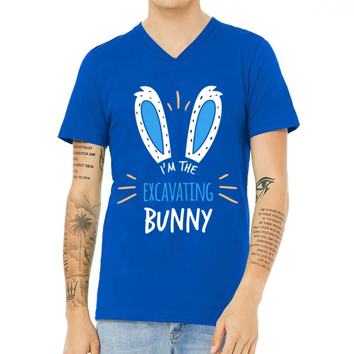 I'm The Excavating Bunny Ears Excavator Easter Sunday Gift V-Neck T-Shirt