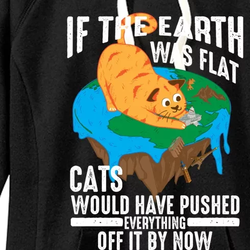 If The Earth Was Flat Cool Planet Cats Funny Gift Women's Fleece Hoodie