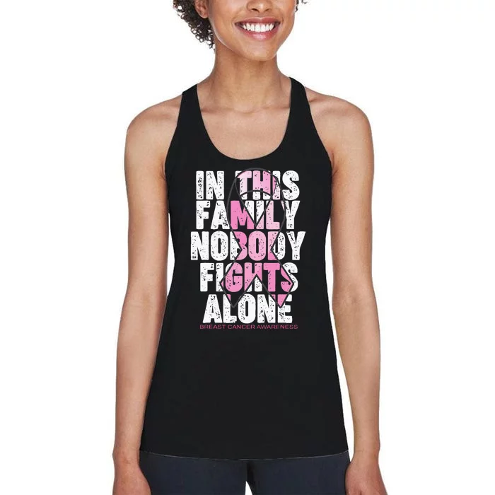 In This Family Nobody Fights Alone Breast Cancer Awareness Women's Racerback Tank