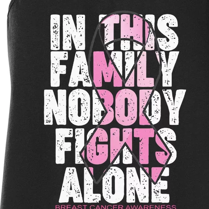 In This Family Nobody Fights Alone Breast Cancer Awareness Women's Racerback Tank