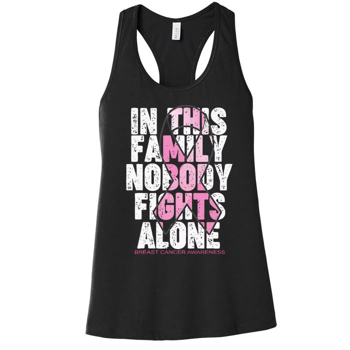 In This Family Nobody Fights Alone Breast Cancer Awareness Women's Racerback Tank