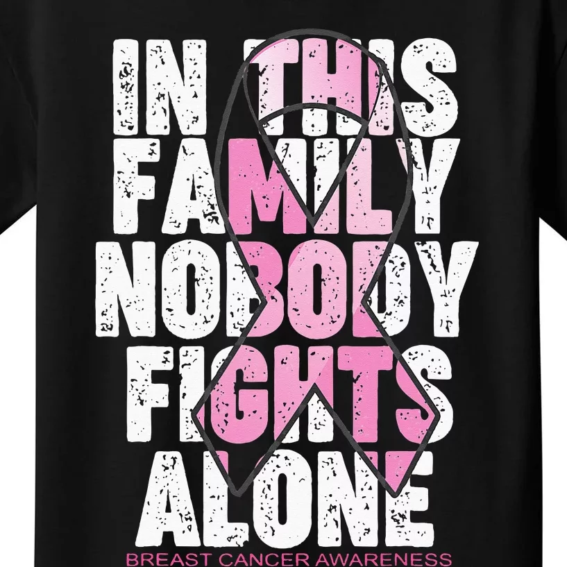 In This Family Nobody Fights Alone Breast Cancer Awareness Kids T-Shirt