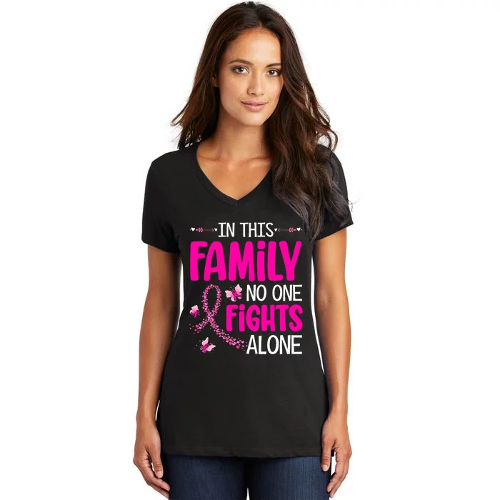 In This Family No One Fight Alone Breast Cancer Awareness Women's V-Neck T-Shirt