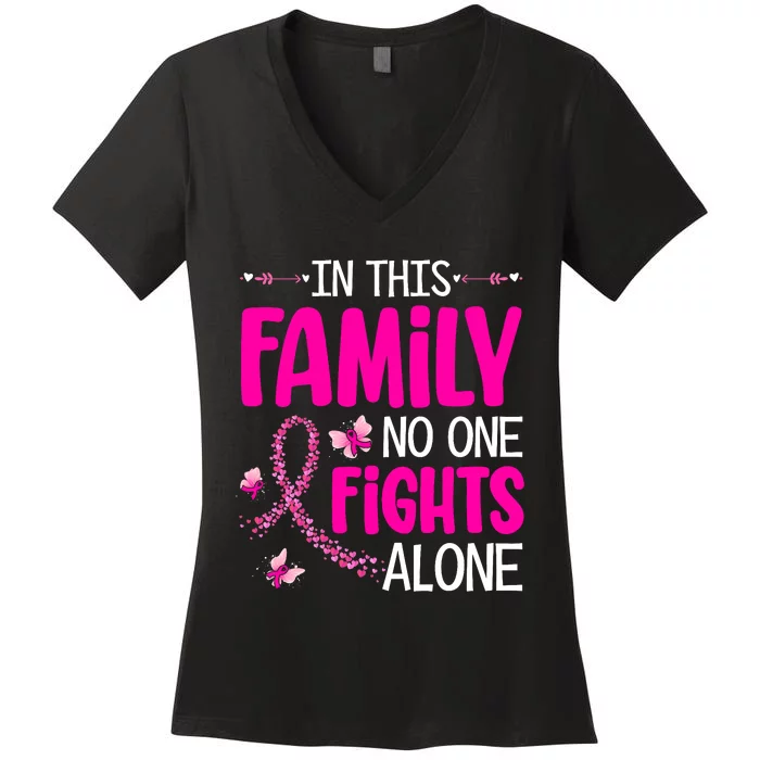 In This Family No One Fight Alone Breast Cancer Awareness Women's V-Neck T-Shirt