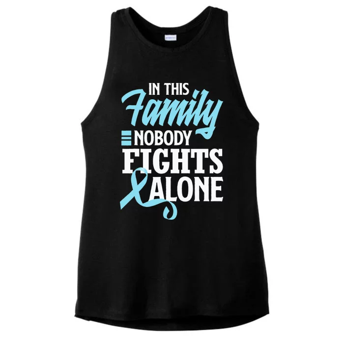 In This Family Nobody Fights Alone Prostate Cancer Awareness Ladies Tri-Blend Wicking Tank