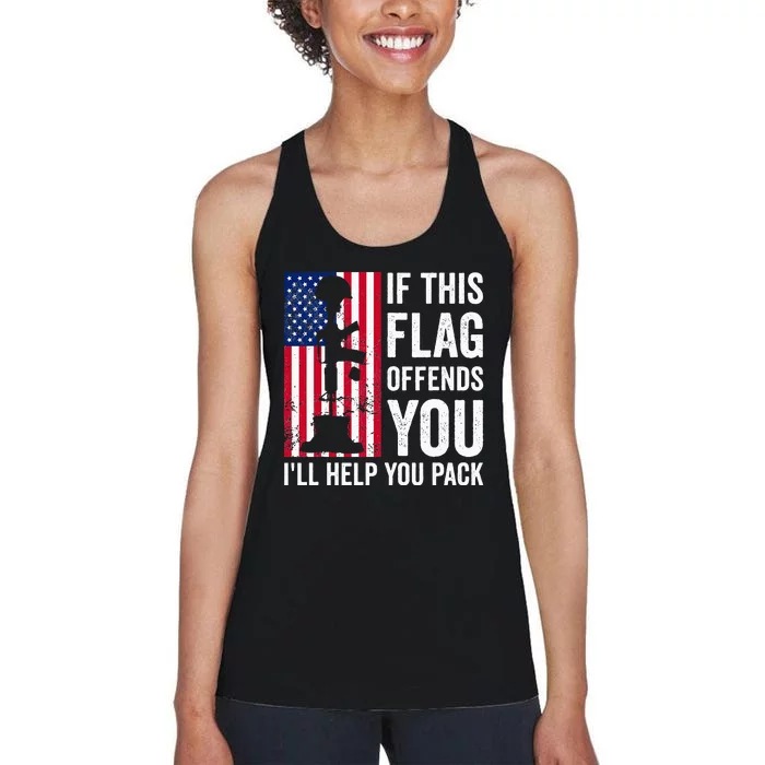 If This Flag Offends You I'll Help You Pack Veteran USA Flag Women's Racerback Tank