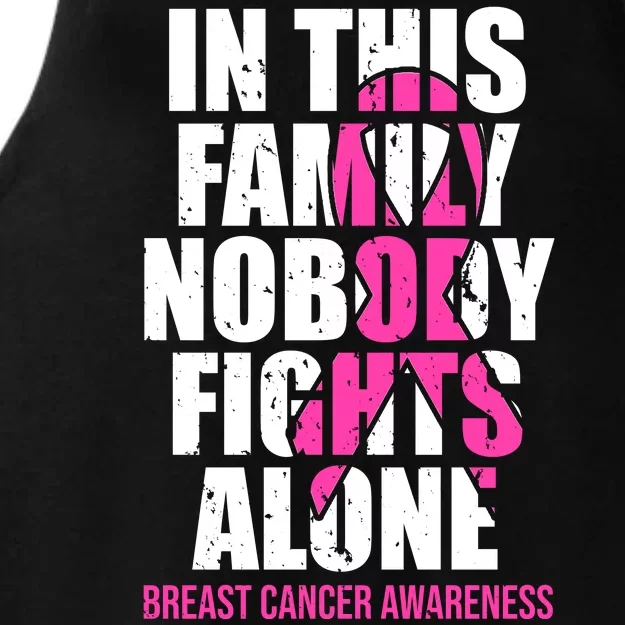 In This Family No One Fights Alone Breast Cancer Pink Ribbon Ladies Tri-Blend Wicking Tank