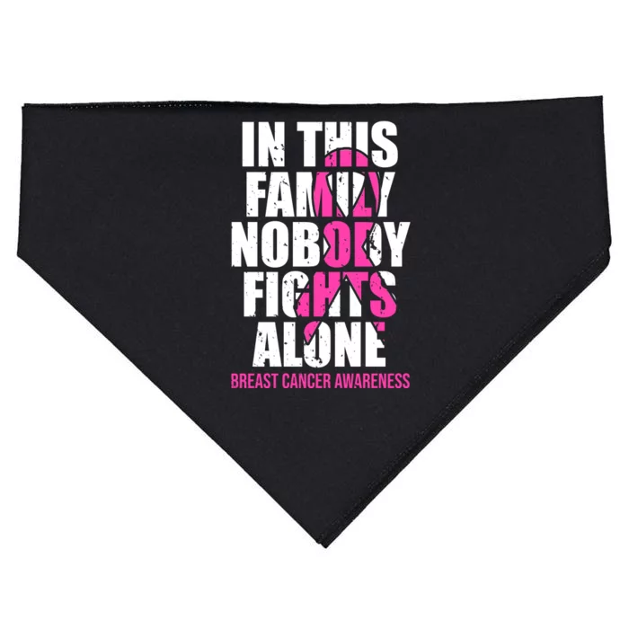 In This Family No One Fights Alone Breast Cancer Pink Ribbon USA-Made Doggie Bandana