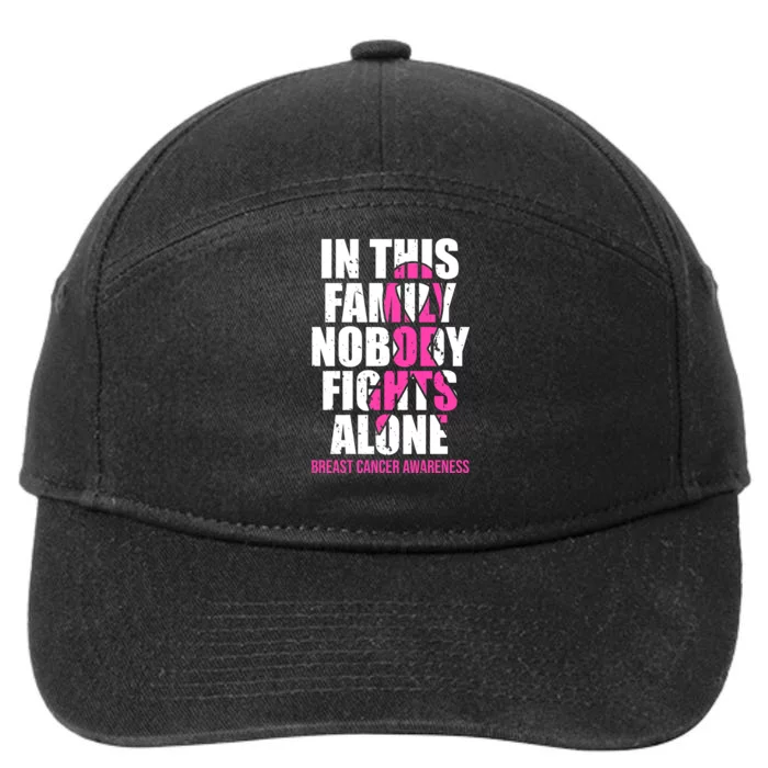 In This Family No One Fights Alone Breast Cancer Pink Ribbon 7-Panel Snapback Hat