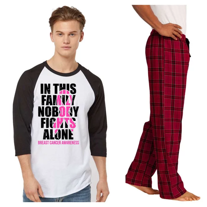 In This Family No One Fights Alone Breast Cancer Pink Ribbon Raglan Sleeve Pajama Set