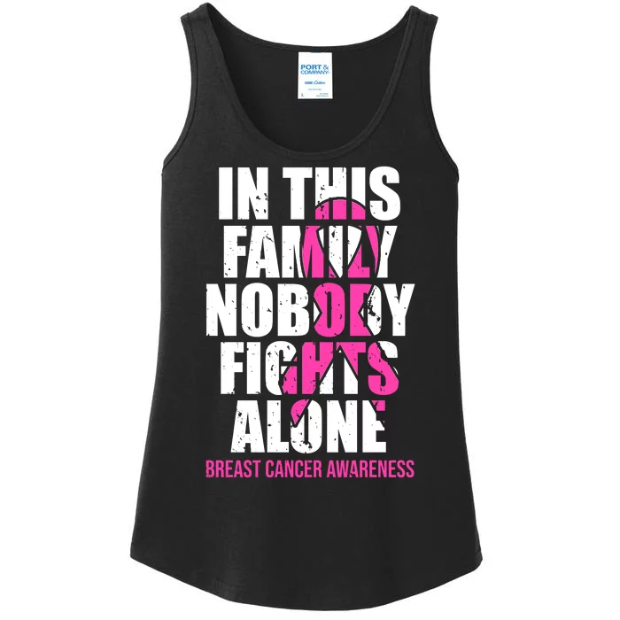 In This Family No One Fights Alone Breast Cancer Pink Ribbon Ladies Essential Tank