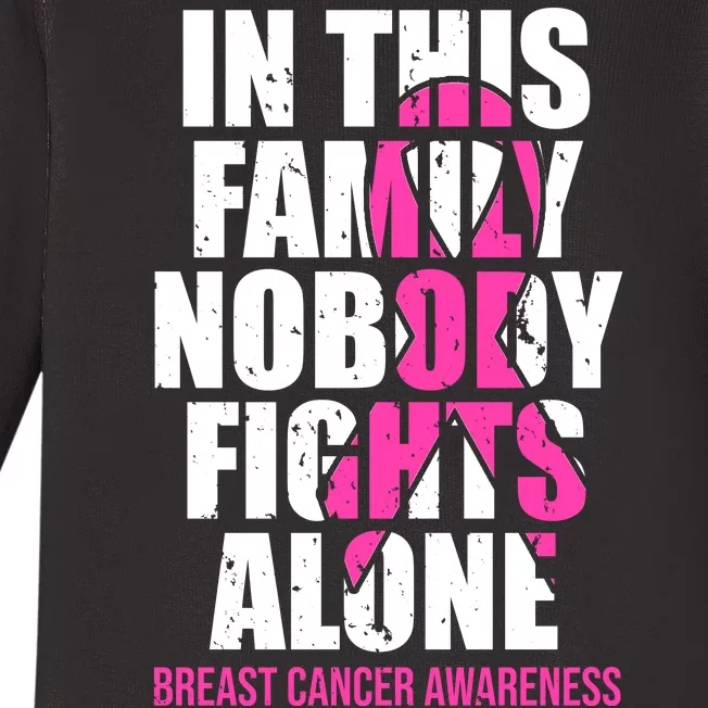 In This Family No One Fights Alone Breast Cancer Pink Ribbon Baby Long Sleeve Bodysuit