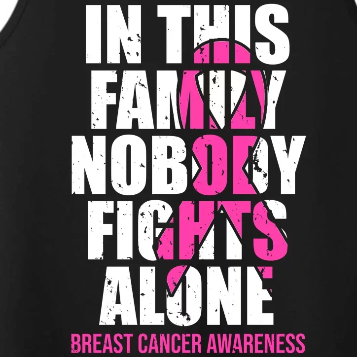 In This Family No One Fights Alone Breast Cancer Pink Ribbon Performance Tank