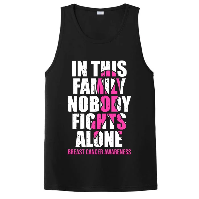 In This Family No One Fights Alone Breast Cancer Pink Ribbon Performance Tank