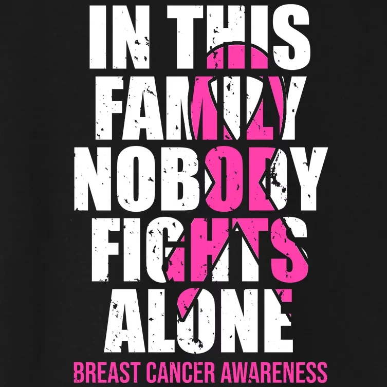 In This Family No One Fights Alone Breast Cancer Pink Ribbon Women's Crop Top Tee