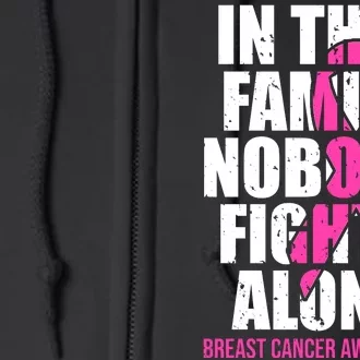 In This Family No One Fights Alone Breast Cancer Pink Ribbon Full Zip Hoodie