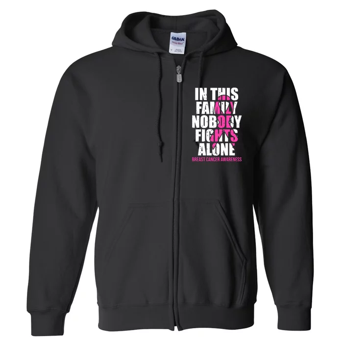 In This Family No One Fights Alone Breast Cancer Pink Ribbon Full Zip Hoodie