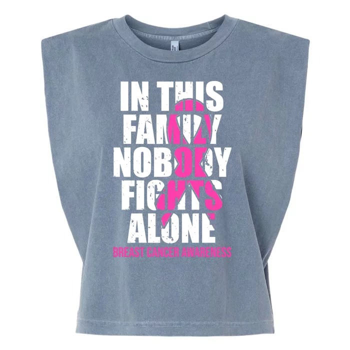 In This Family No One Fights Alone Breast Cancer Pink Ribbon Garment-Dyed Women's Muscle Tee