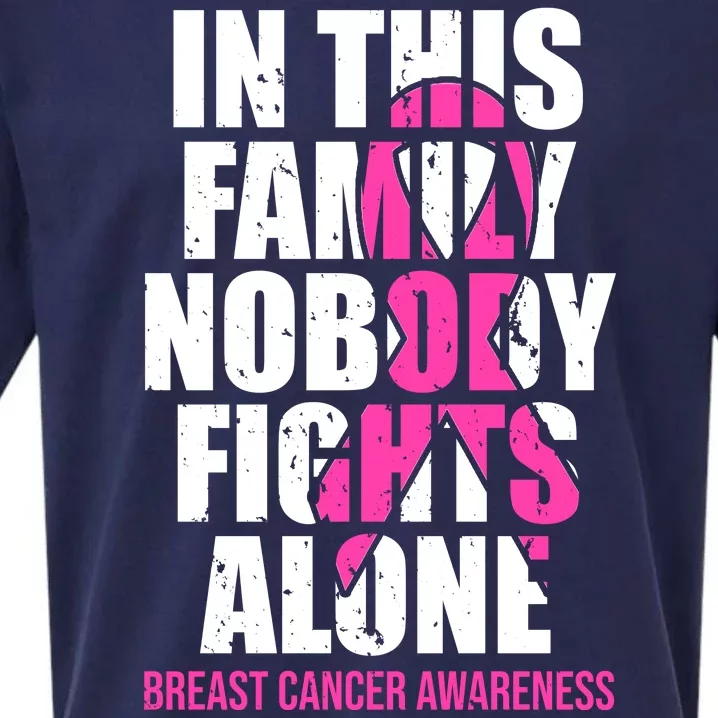 In This Family No One Fights Alone Breast Cancer Pink Ribbon Sueded Cloud Jersey T-Shirt