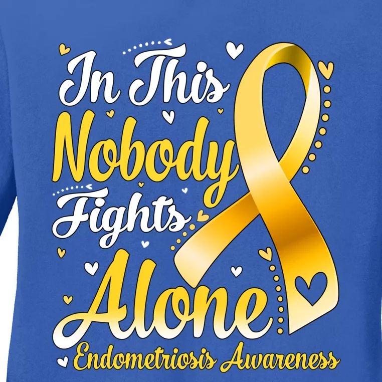 In This Family Nobody Fight Alone Endometriosis Awareness Great Gift Ladies Long Sleeve Shirt