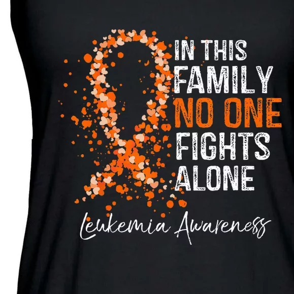 In This Family No One Fights Alone Leukemia Awareness Ladies Essential Flowy Tank