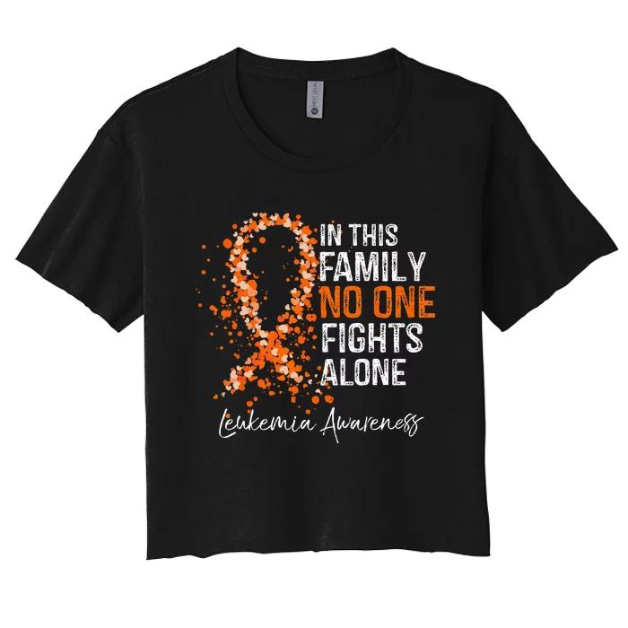 In This Family No One Fights Alone Leukemia Awareness Women's Crop Top Tee