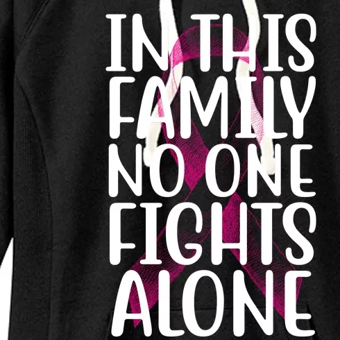 In This Family No One Fights Alone Breast Cancer Ribbon Women's Fleece Hoodie